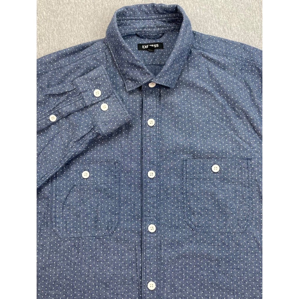 Express Shirt Mens Large Speckled 100% Cotton Pockets Button Up Long Sleeve